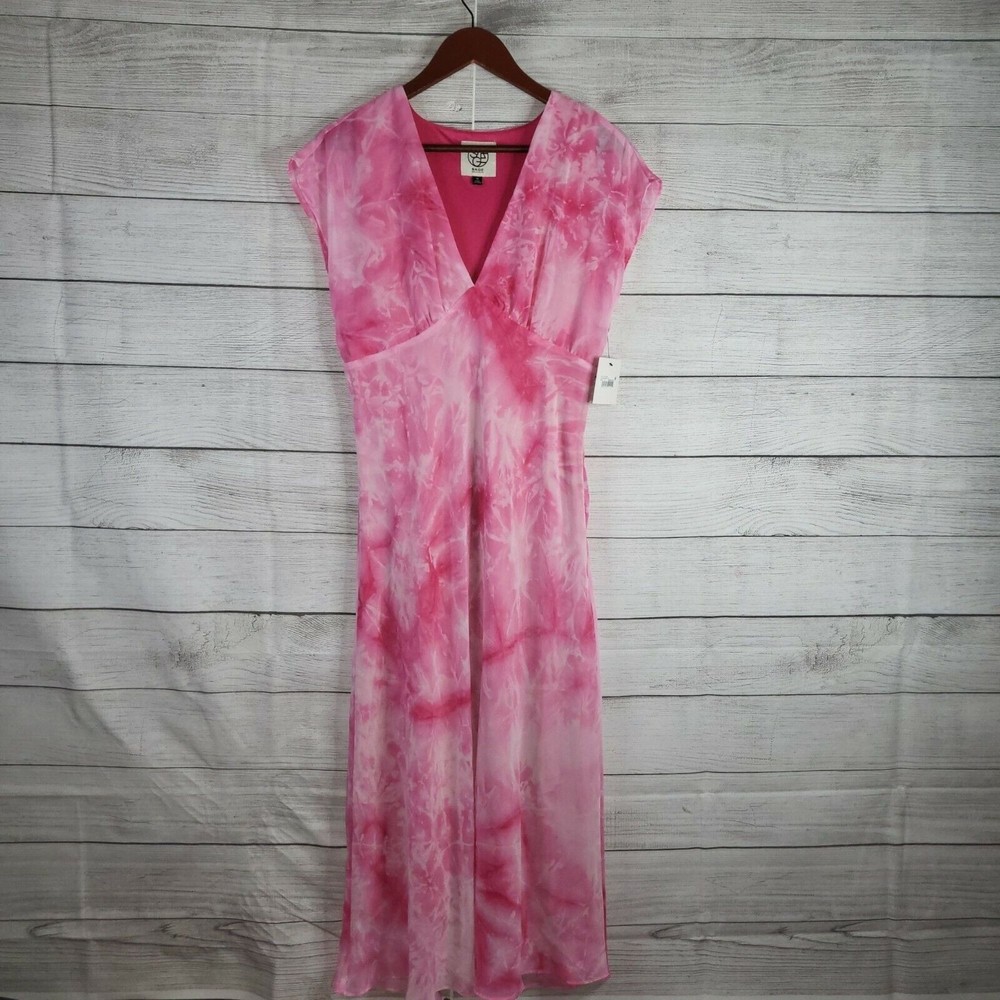 NWT Sage Collective Womens Bright Pink Tie-Dyed A-Line Chiffon Midi Dress Sz 10